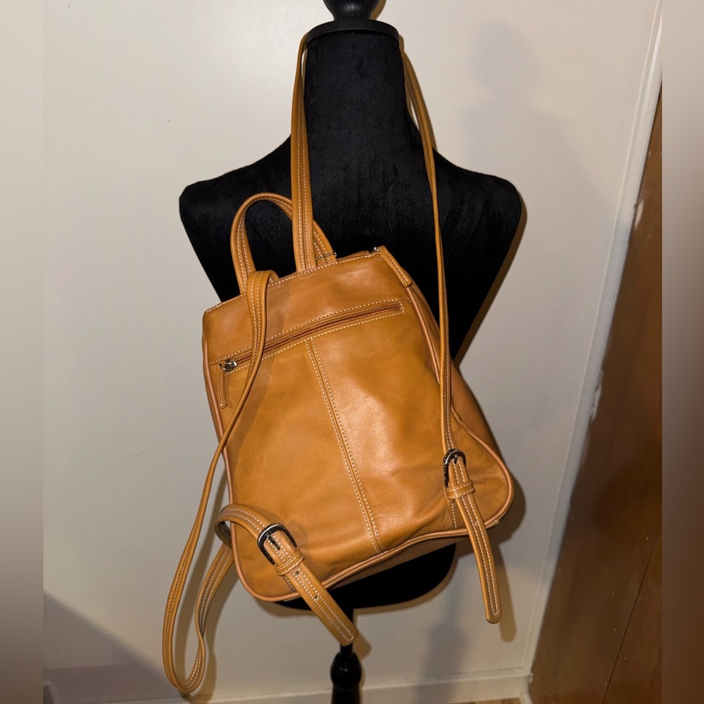 Tignanello Tan Leather Backpack Bag - Picture 2 of 5